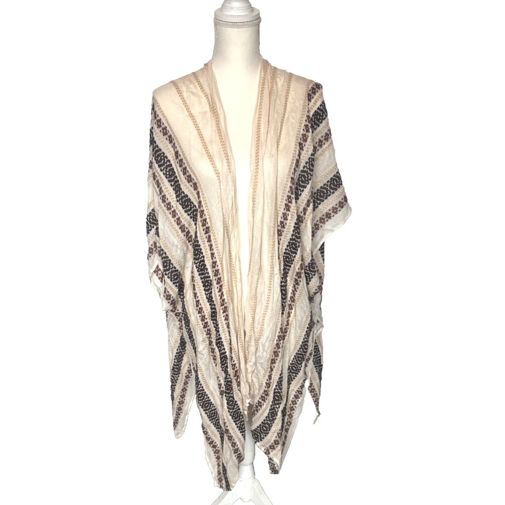 Bohemian Western Cover Up Kimono Tribal Embroidered Woven Cotton Gauze One Size